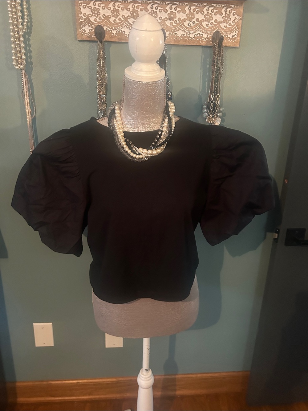 Black Puff Sleeve Women's Blouse with Statement Sleeves